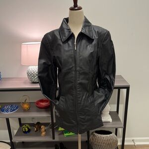 Jacqueline Ferrar Black Genuine Leather Zip-Front Jacket – Size Small